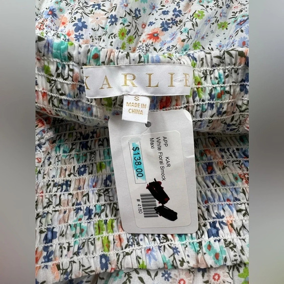 KARLIE Womens White Floral Smocked Maxi Dress Puff Sleeve Size Small - Picture 13 of 13